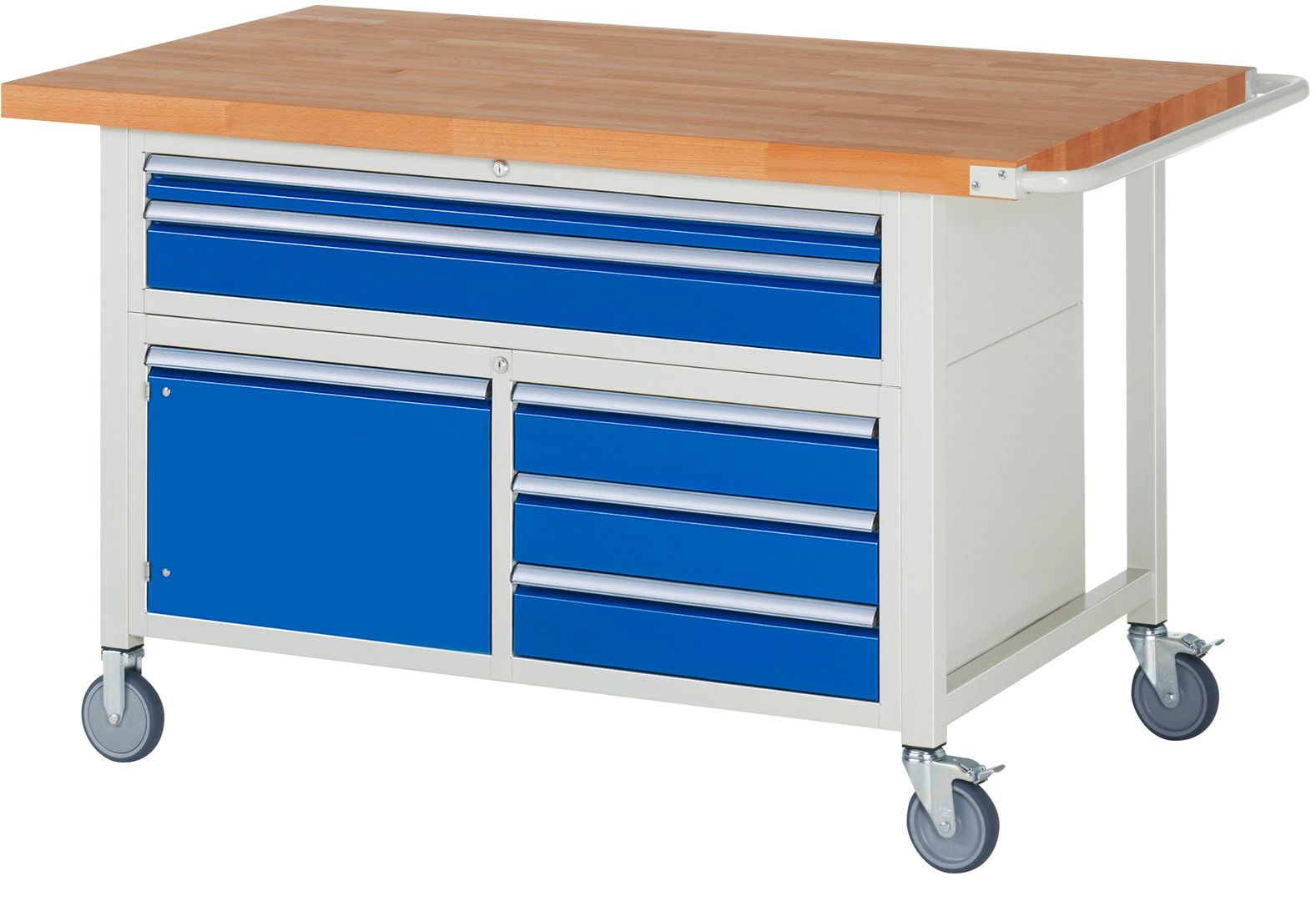 Mobile Werkbank, Schrank - 5 Schubladen - Teilauszug - 60:1 / 120:4 - 920 x 1.500 x 900 mm (HxBxT) - 450 kg - Buche - Anthrazitgrau