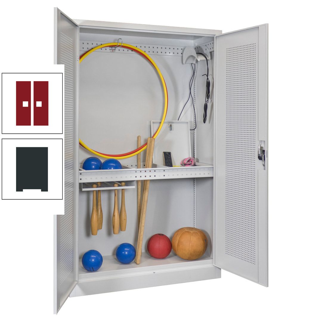 Sportschrank - Lochfeldtüren - Variante 1 - 1.950x1.200x500 mm (HxBxT) - anthrazitgrau
