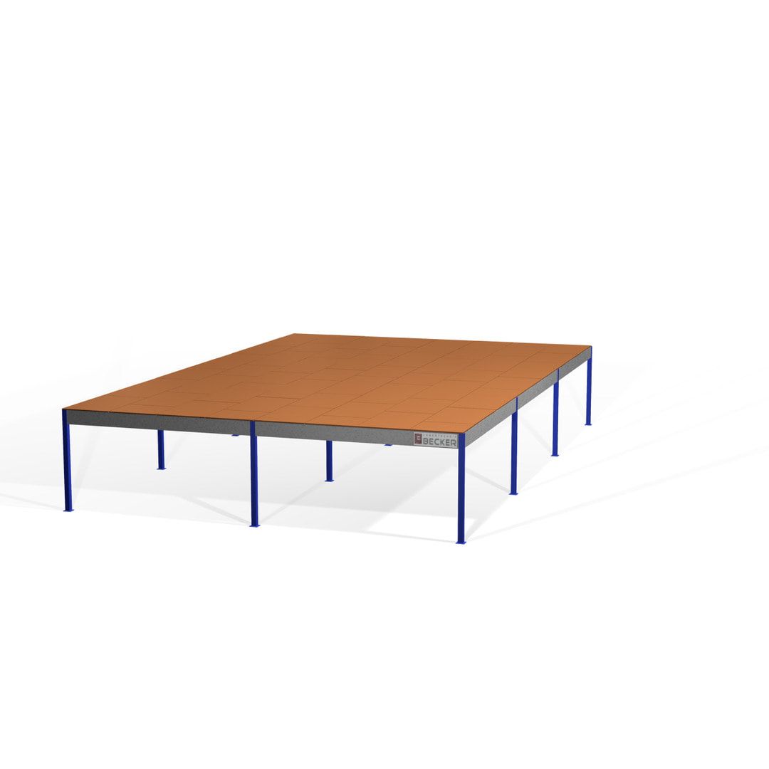 Lagerbühne - 2.100 x 10.000 x 10.000 mm (HxBxT) - 250 kg/qm - mit Böden - Perlweiß (RAL 1013)