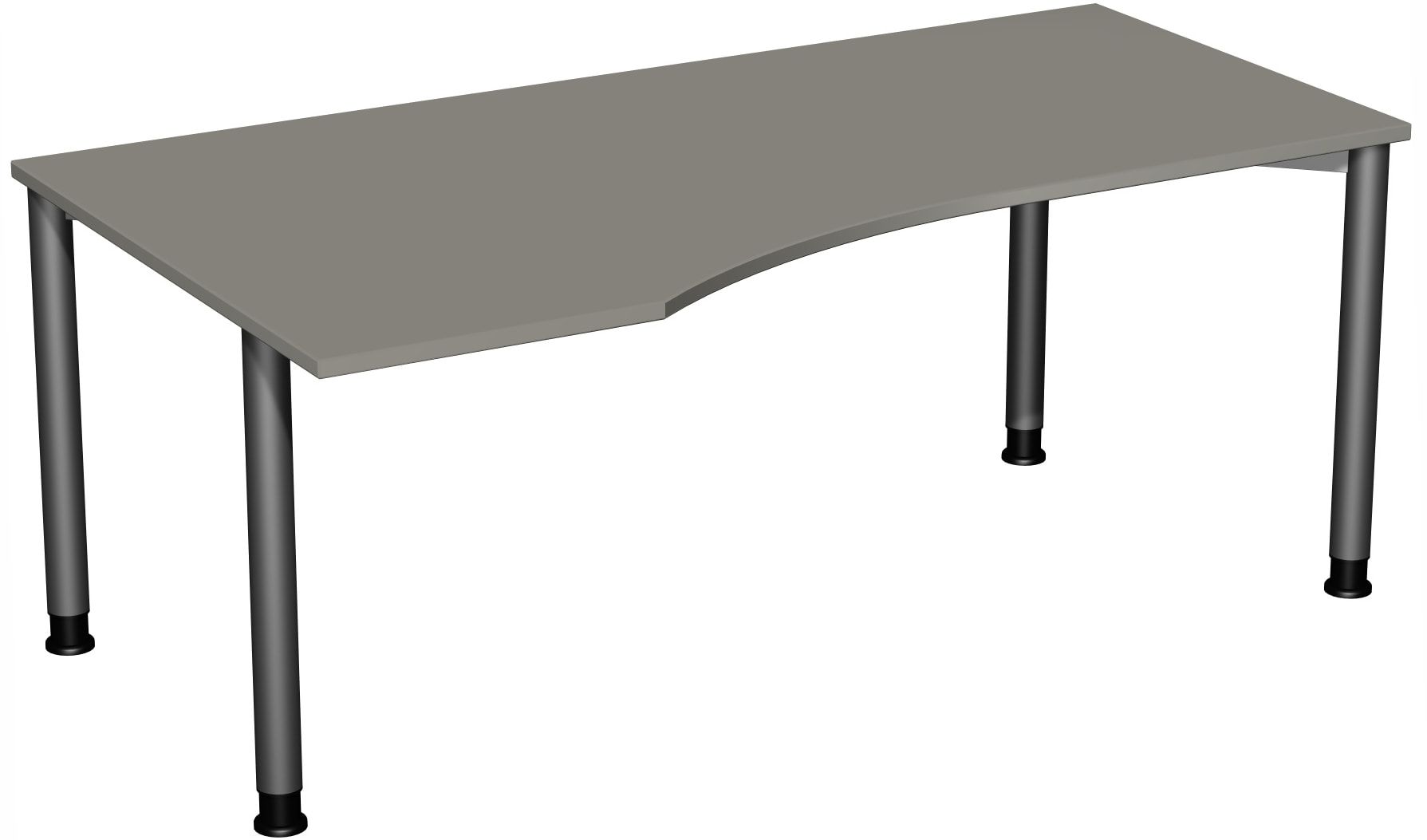 Eckschreibtisch mit einseitig verkürzten Füßen, 4-Fuß Flex, Ecke links, Höhe 680-800 mm, 1.600 x 1.000 mm (BxT), Gestell anthrazit, Ahorn