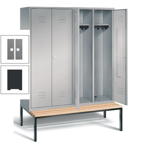 Doppel-Spindschrank, Buche Sitzbank untergebaut, 4 Abteile a 400 mm, Korpus lichtgrau, Tür anthrazitgrau, 2.090 x 1.590 x 815 mm (HxBxT)