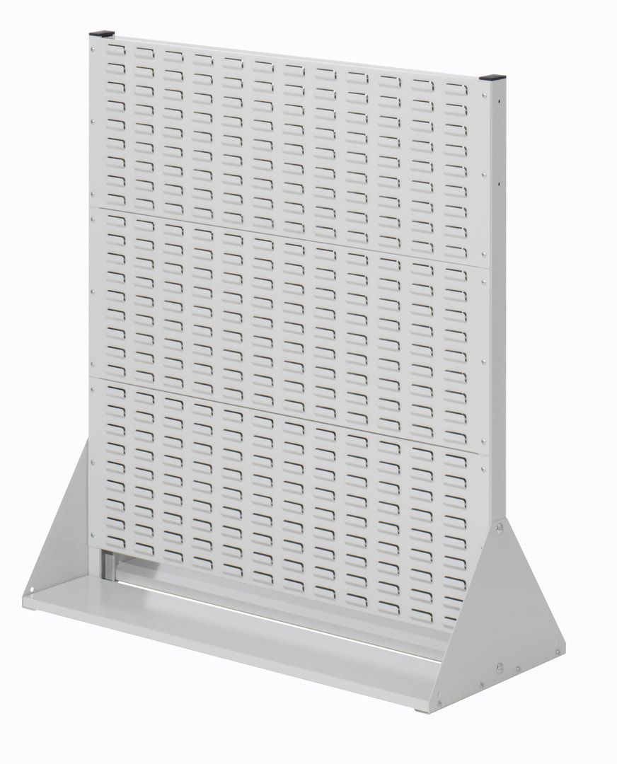 Stationäre Regalwand - Schlitzwand für Sichtlagerkästen - beidseitig - mit 140 Kästen bestückt - 1.100 x 1.000 x 430 mm (HxBxT)