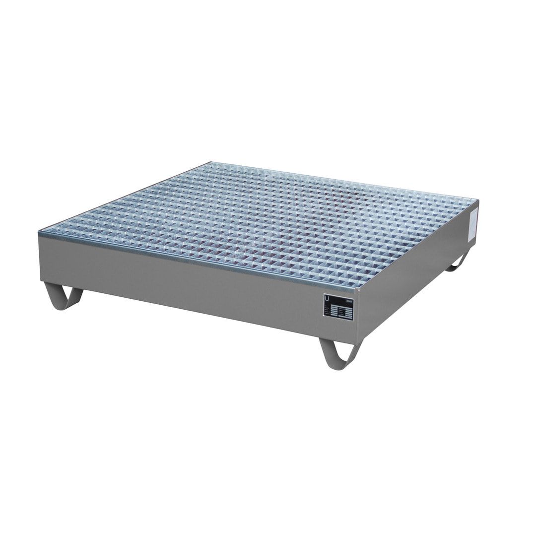 Auffangwanne - 1.200 x 1.200 mm (BxT) - 216 l - Füße - Gitterrost - feuerrot