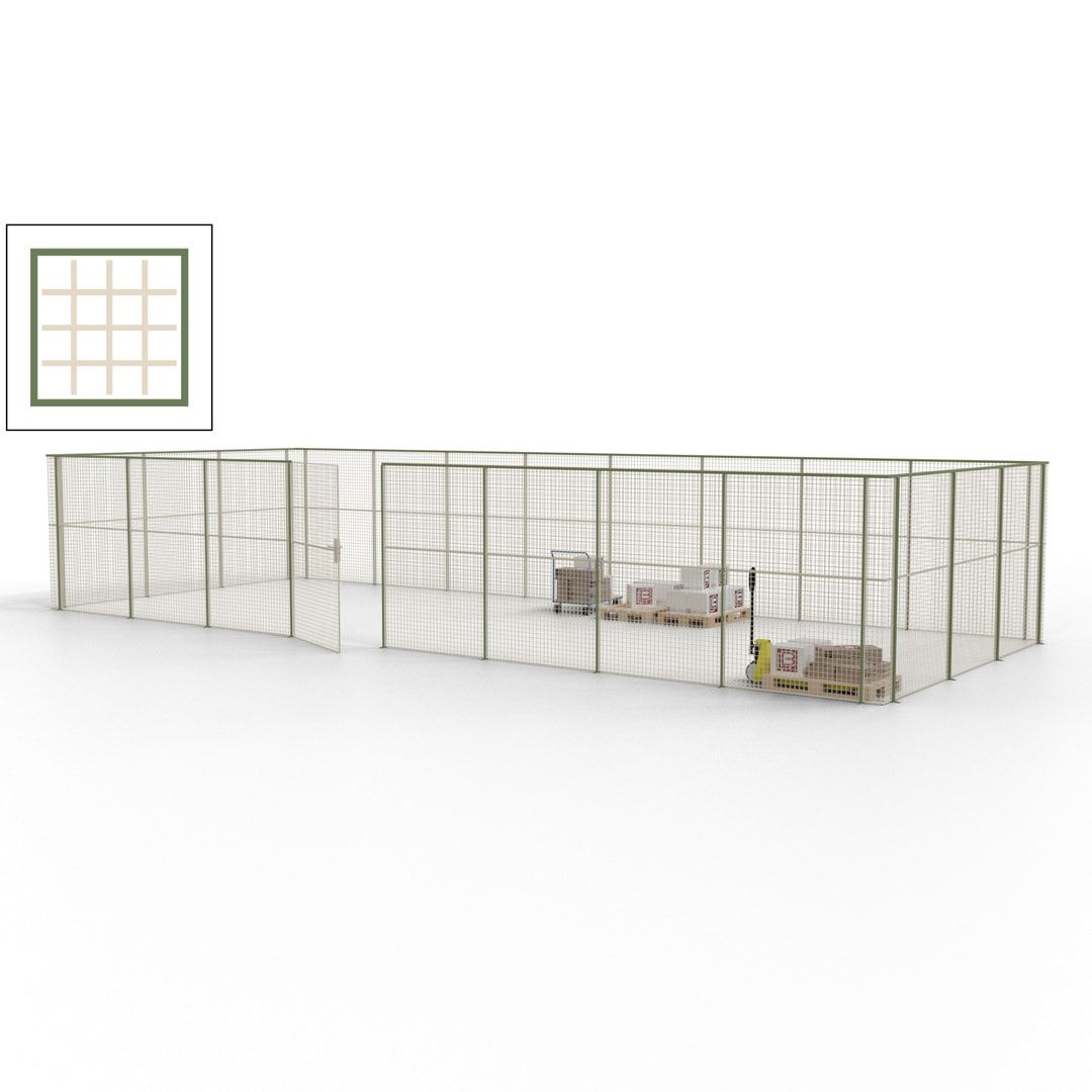 Maschinen Schutzgitter - Hallentrennwand - Sicherheitszaun - Tür - 33 m - 2.200 x 12.400 x 4.900 mm (HxBxT) - enzianblau