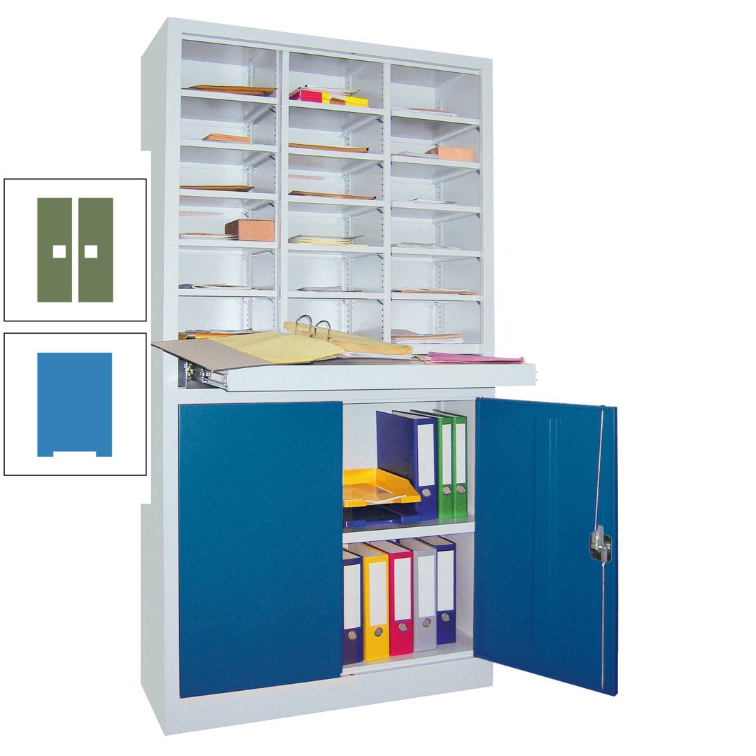 Aktenschrank - Büroschrank mit Sortierstation - 18 Fächer Ordnungsregal - Ausziehboden - 1.950 x 1.000 x 400 mm (HxBxT) - anthrazitgrau