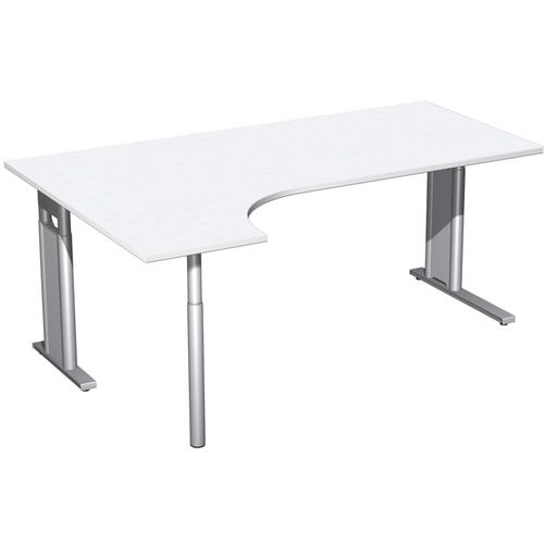 Eckschreibtisch, Ecke links, Füße einseitig verkürzt, C-Fuß Pro, höhenverstellbar, 680-820 x 1.600 x 1.200 mm (HxBxT), Dekor Ahorn