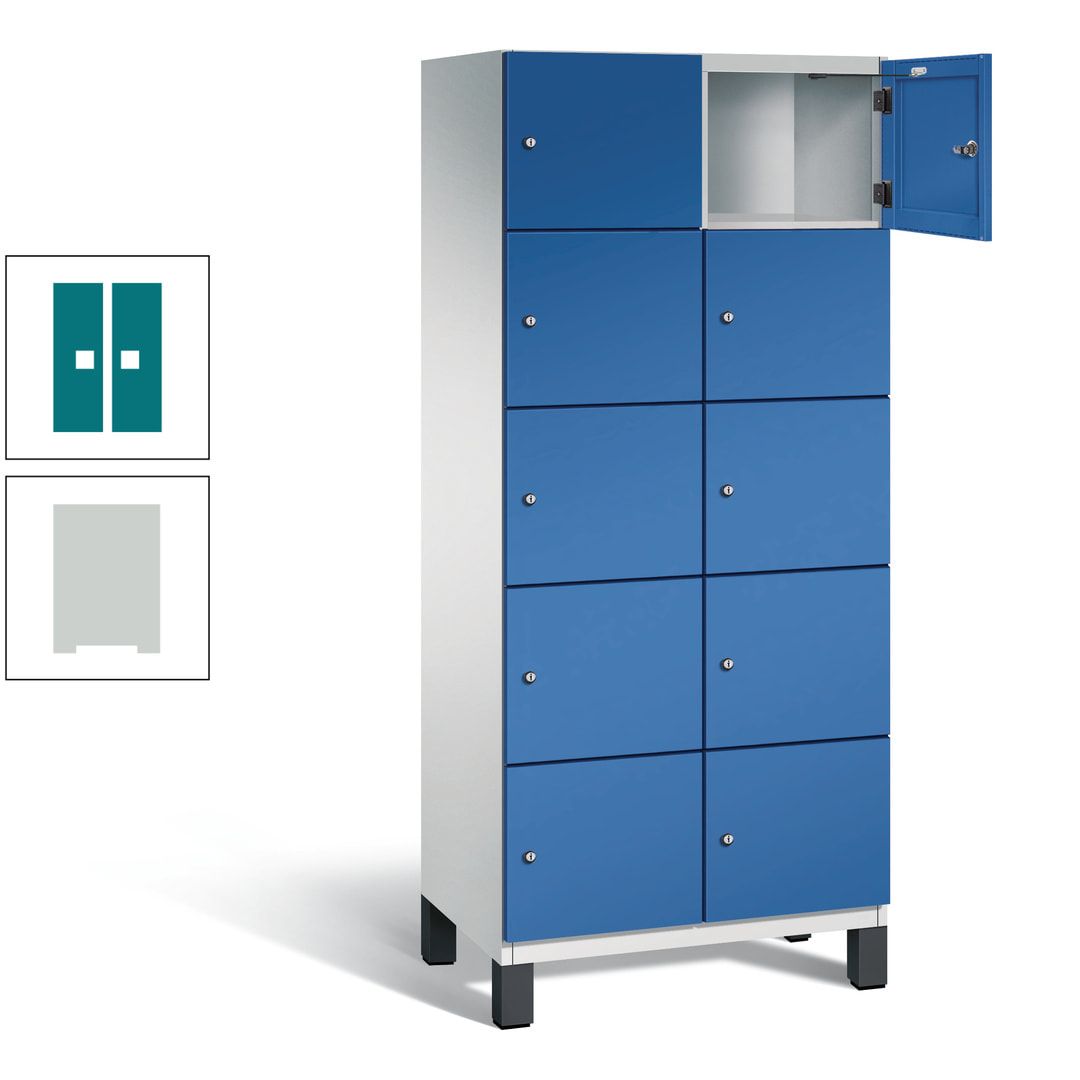 Fächerschrank, Stahlschrank, 10 Fächer, Türöffnungsbegrenzer, Füße, 1.980 x 800 x 525 mm (HxBxT), Korpus anthrazitgrau, Front anthrazitgrau