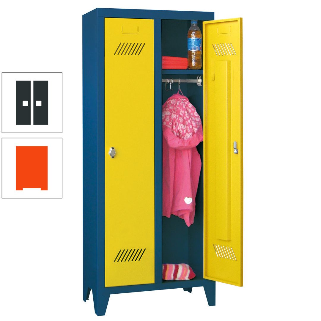 Spindschrank f. Kindergärten - mit Füßen - Höhe 1.300 mm - 2 Abteile a 250 mm - Zylinderschloss - anthrazitgrau