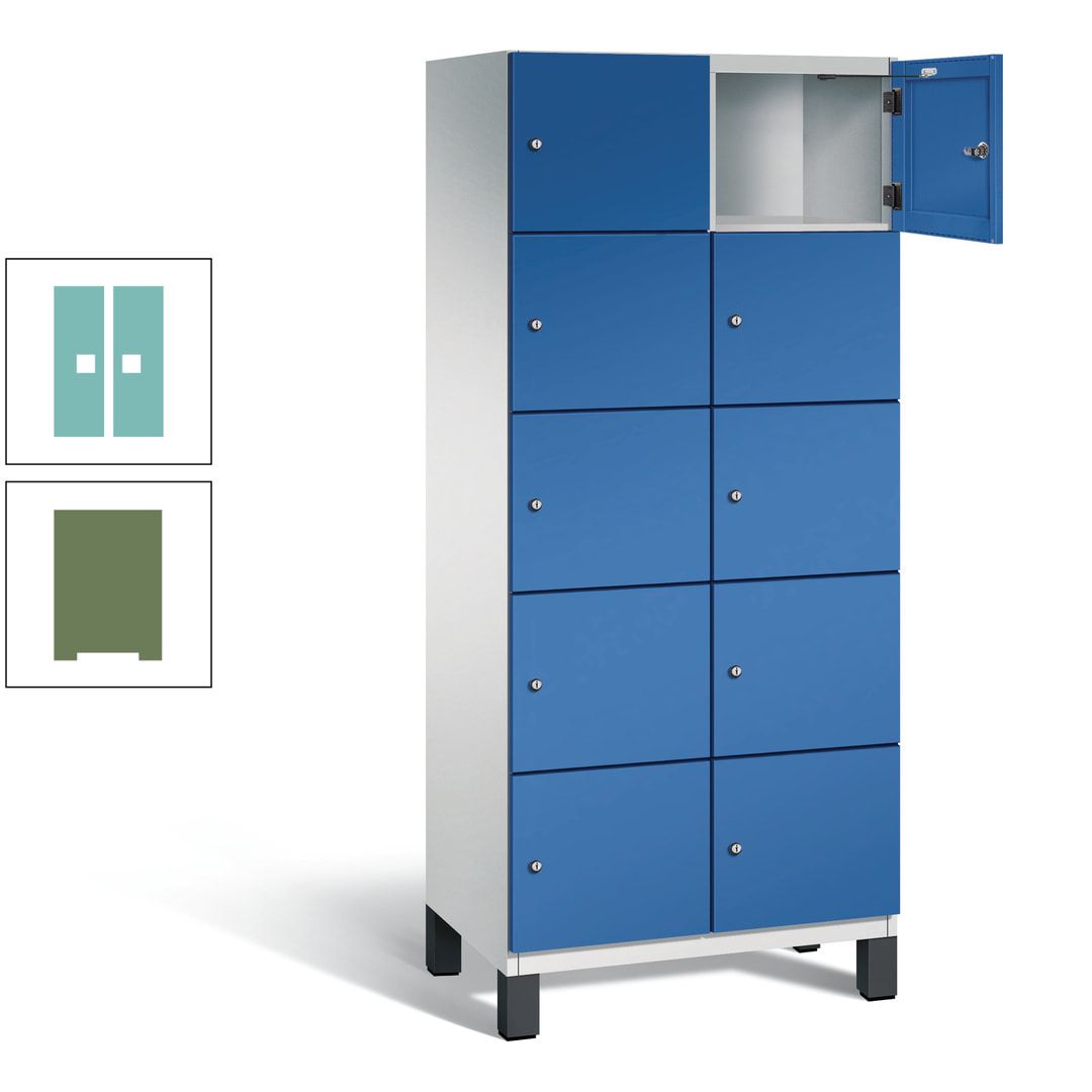 Fächerschrank, Stahlschrank, 10 Fächer, Türöffnungsbegrenzer, Füße, 1.980 x 800 x 525 mm (HxBxT), Korpus anthrazitgrau, Front anthrazitgrau