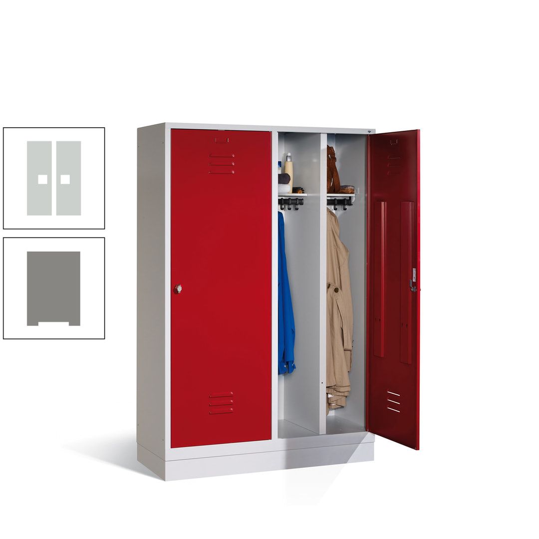Doppel-Spind mit Großtüren, Garderobenschrank mit Sockel, 4 Abteile a 300 mm, Korpus anthrazitgrau, Tür anthrazitgrau, 1.800 x 1.190 x 500 mm (HxBxT)