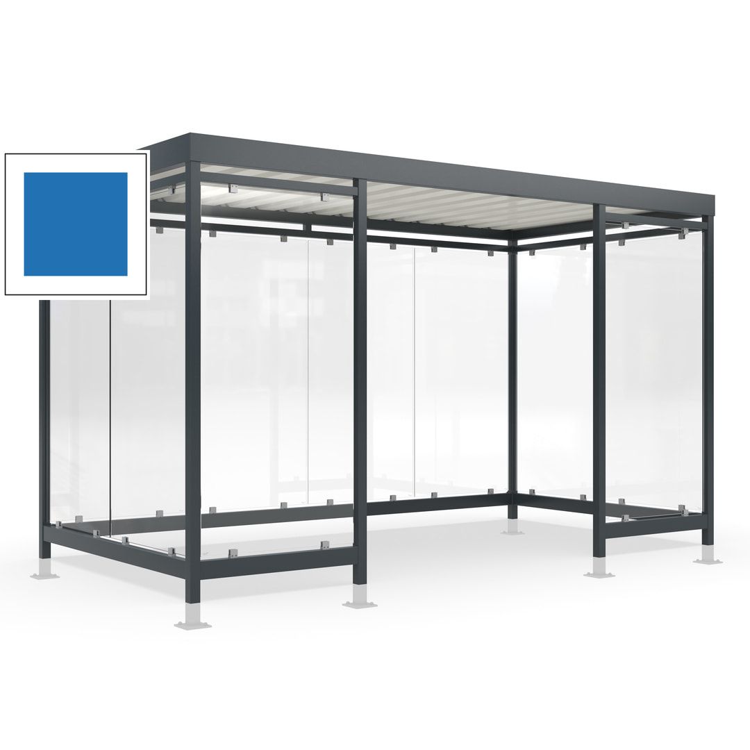 Raucherunterstand für 12-13 Personen, Bushaltestelle, mit Überpflasterung, 2.440 x 4.195 x 2.165 mm (HxBxT), 10 Wände, Achatgrau