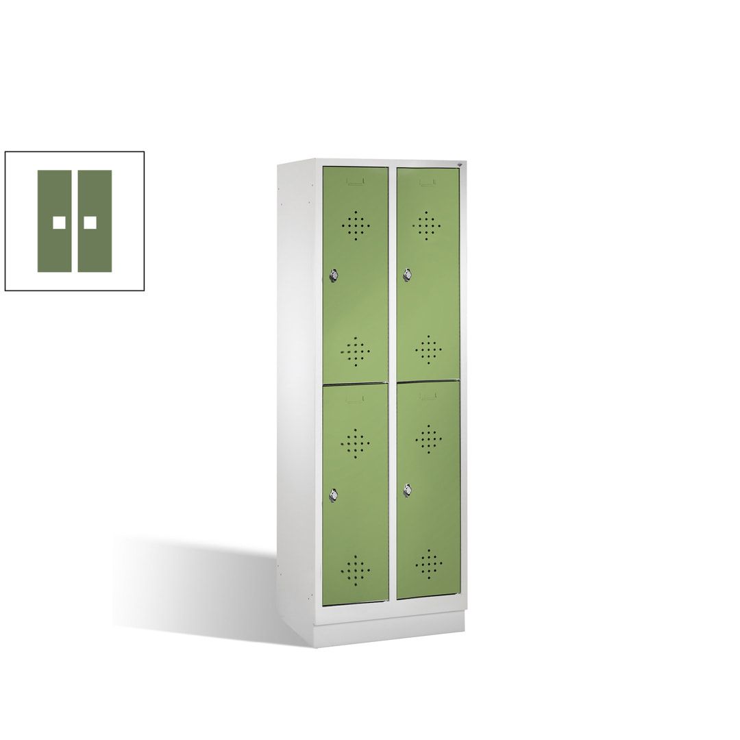 Garderobenschrank, 2 Abteile, 4 Fächer, 1.800 x 610 x 500 mm (HxBxT), Drehriegel, Sockel, Korpus lichtgrau, Türen anthrazitgrau