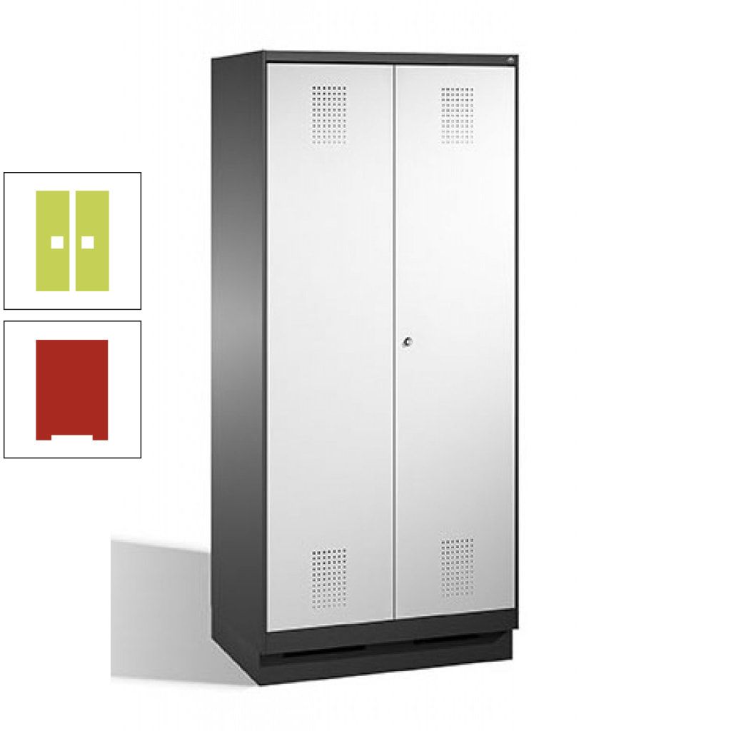 Doppel-Spind, Doppeltüren, Garderobenschrank mit Sockel, 2 Abteile a 400 mm, Korpus anthrazitgrau, Tür anthrazitgrau, 1.800 x 800 x 500 mm (HxBxT)