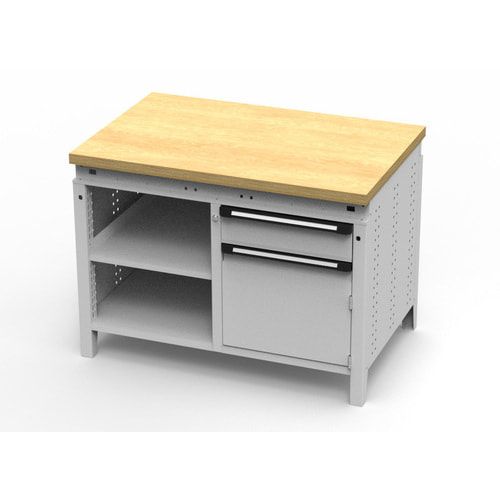 OTTOKIND Werkbank - bündige Arbeitsplatte - 850 x 1.150 x 750 mm (HxBxT) - 1 Schublade - Schrank - 2 Ablageböden - lichtgrau