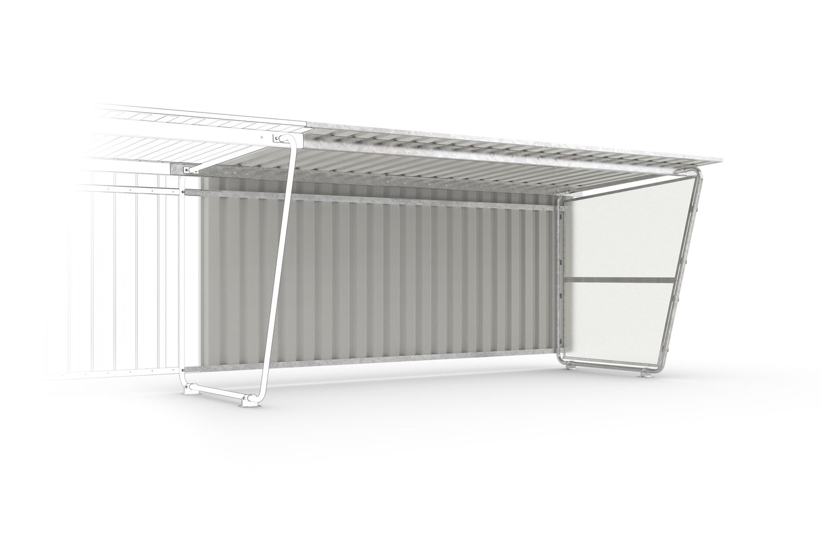Rückwand für Anbaueinheit, einseitige Überdachung, Breite 4.300 mm