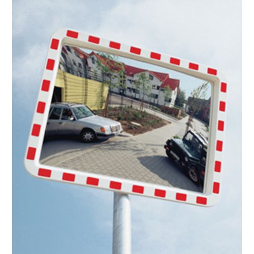 Verkehrsspiegel, Beobachtungsspiegel aus Stoßfestem Acrylglas - rechteckig - rot/weiß - Montagefertig - 400 x 600 mm (HxB) - innen und außen