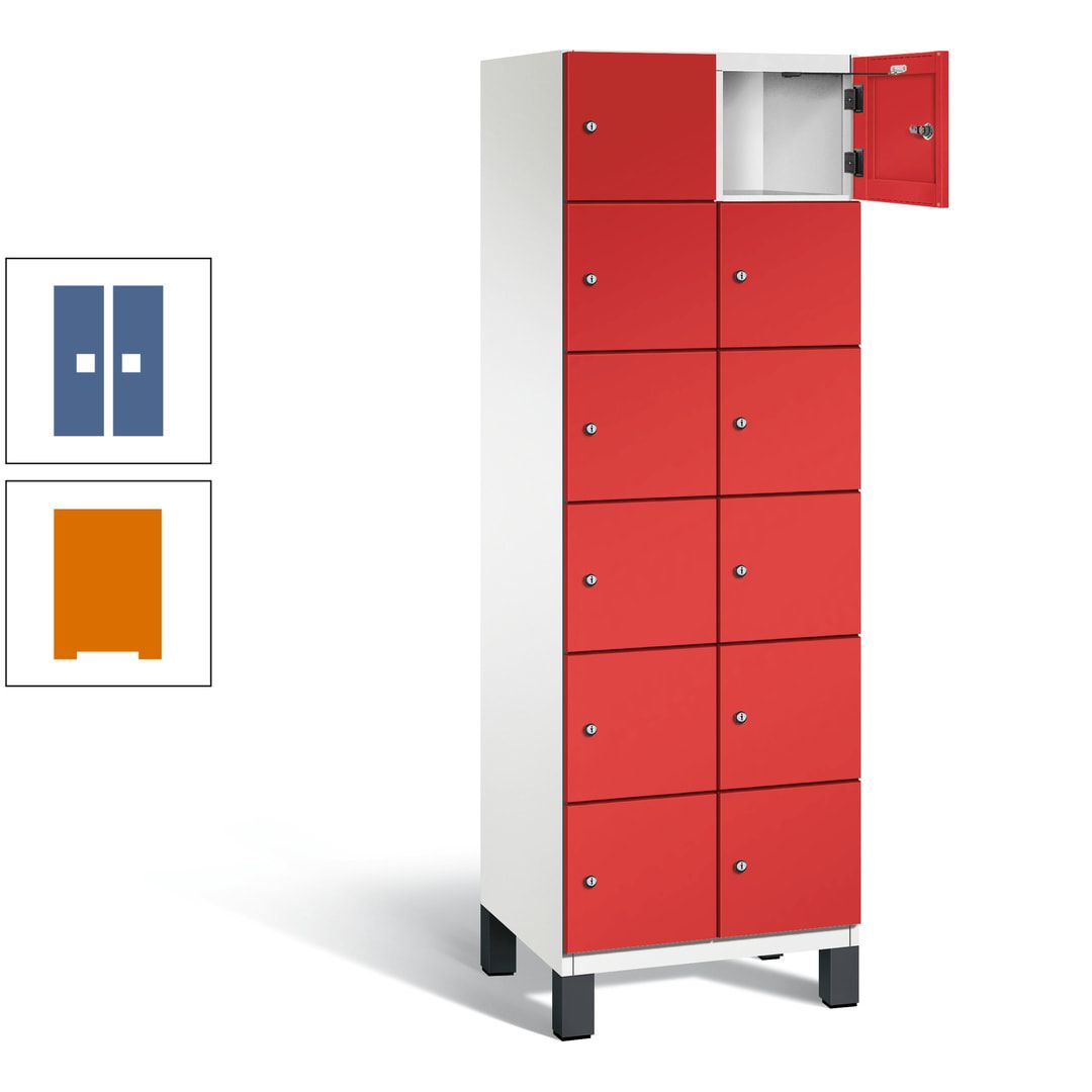 Fächerschrank, Stahlschrank, 12 Fächer, Türöffnungsbegrenzer, Füße, 1.980 x 600 x 525 mm (HxBxT), Korpus anthrazitgrau, Front anthrazitgrau