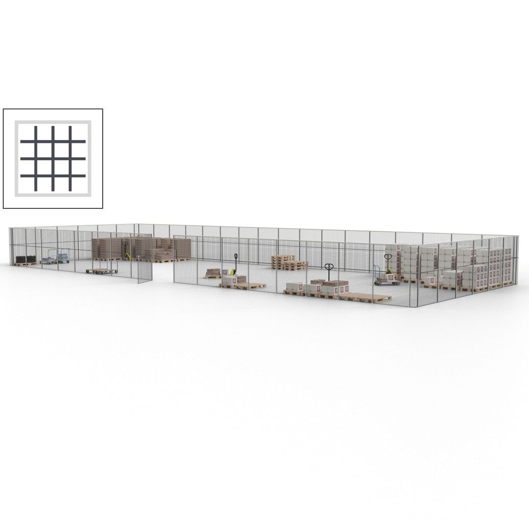 Maschinen Schutzgitter - Hallentrennwand - Sicherheitszaun - Tür - 69 m - 2.200 x 19.900 x 15.400 mm (HxBxT) - enzianblau