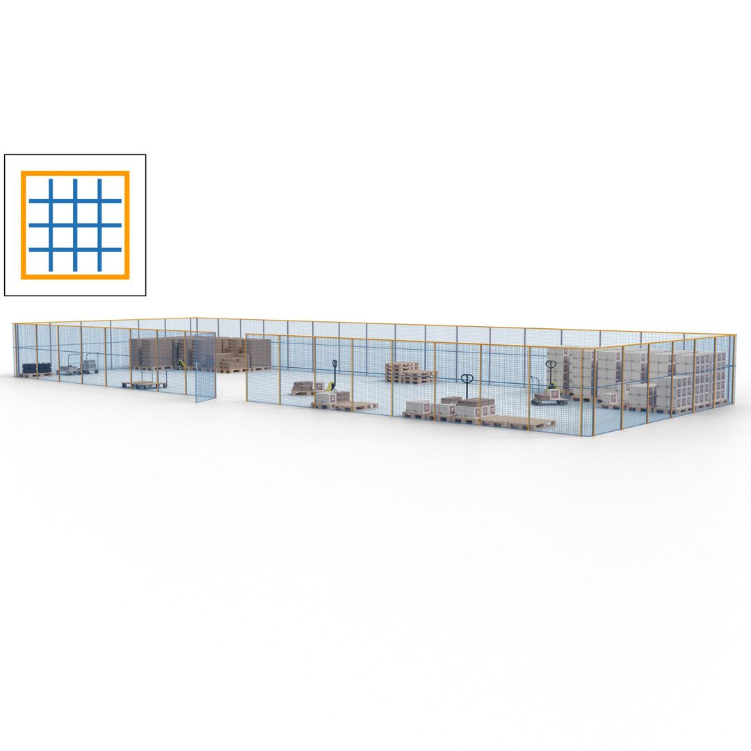 Maschinen Schutzgitter - Hallentrennwand - Sicherheitszaun - Tür - 69 m - 2.200 x 19.900 x 15.400 mm (HxBxT) - enzianblau