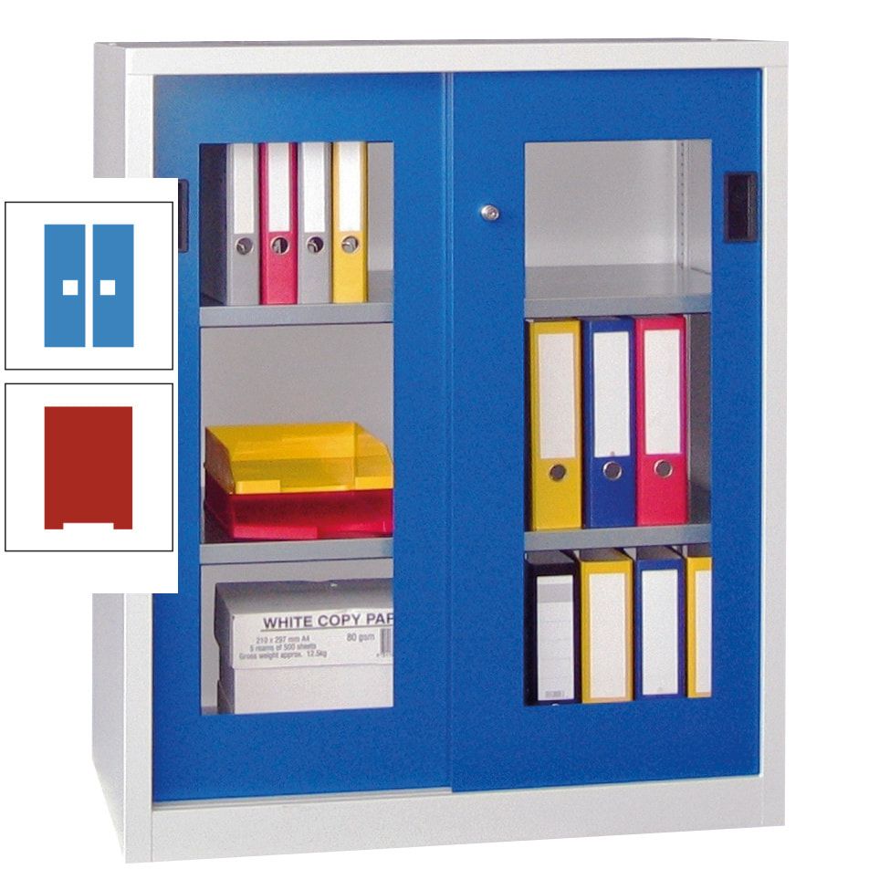 Schiebetürenschrank - Sichtfenstertüren - 1.000x1.000x400 mm (HxBxT) - 2 Böden, gepulvert - Zylinderschloss - anthrazitgrau