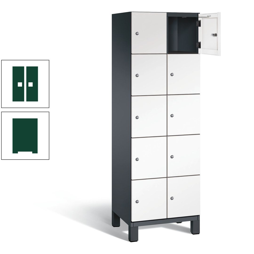 Fächerschrank, Stahlschrank, 10 Fächer, Türöffnungsbegrenzer, Füße, 1.980 x 600 x 525 mm (HxBxT), Korpus anthrazitgrau, Front anthrazitgrau