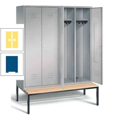 Doppel-Spindschrank, Buche Sitzbank untergebaut, 4 Abteile a 400 mm, Korpus lichtgrau, Tür anthrazitgrau, 2.090 x 1.590 x 815 mm (HxBxT)