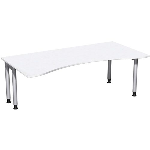 Ergo-Schreibtisch, Füße einseitig verkürzt, 4-Fuß Pro, höhenverstellbar, 680-800 x 1.600 x 1.000 mm (HxBxT), Gestell silber, Dekor Ahorn