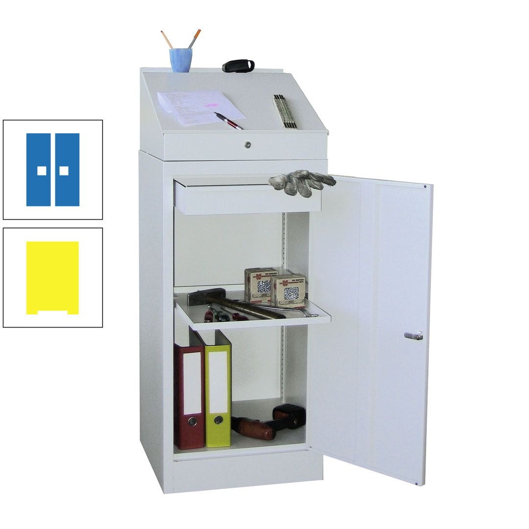 Stehpult mit Schrank - Vollblechtür - Zylinderschloss - 1 Einlegeboden, 1 Schublade - 1.270x500x500 mm (HxBxT) - anthrazitgrau