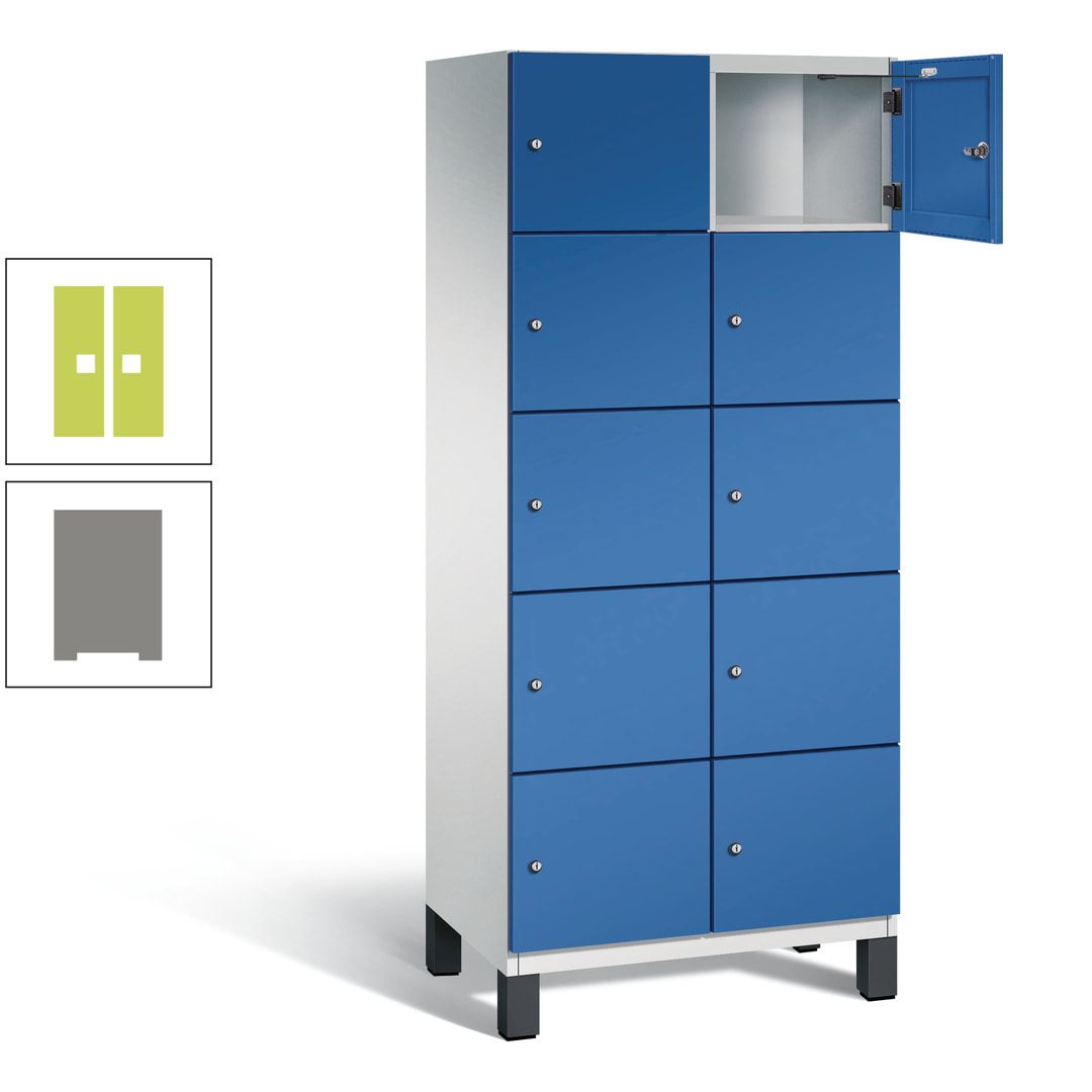 Fächerschrank, Stahlschrank, 10 Fächer, Türöffnungsbegrenzer, Füße, 1.980 x 800 x 525 mm (HxBxT), Korpus anthrazitgrau, Front anthrazitgrau
