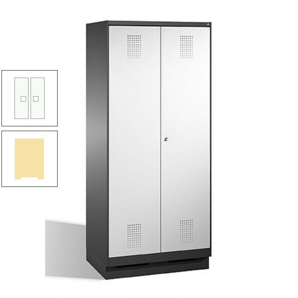 Doppel-Spind, Doppeltüren, Garderobenschrank mit Sockel, 2 Abteile a 400 mm, Korpus anthrazitgrau, Tür anthrazitgrau, 1.800 x 800 x 500 mm (HxBxT)