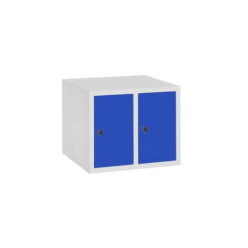 Aufsatzschrank, Schrankaufsatz, 2 Fächer a 300 mm, Farbe Pastellgelb, Tür anthrazitgrau, 500 x 600 x 500 mm (HxBxT)