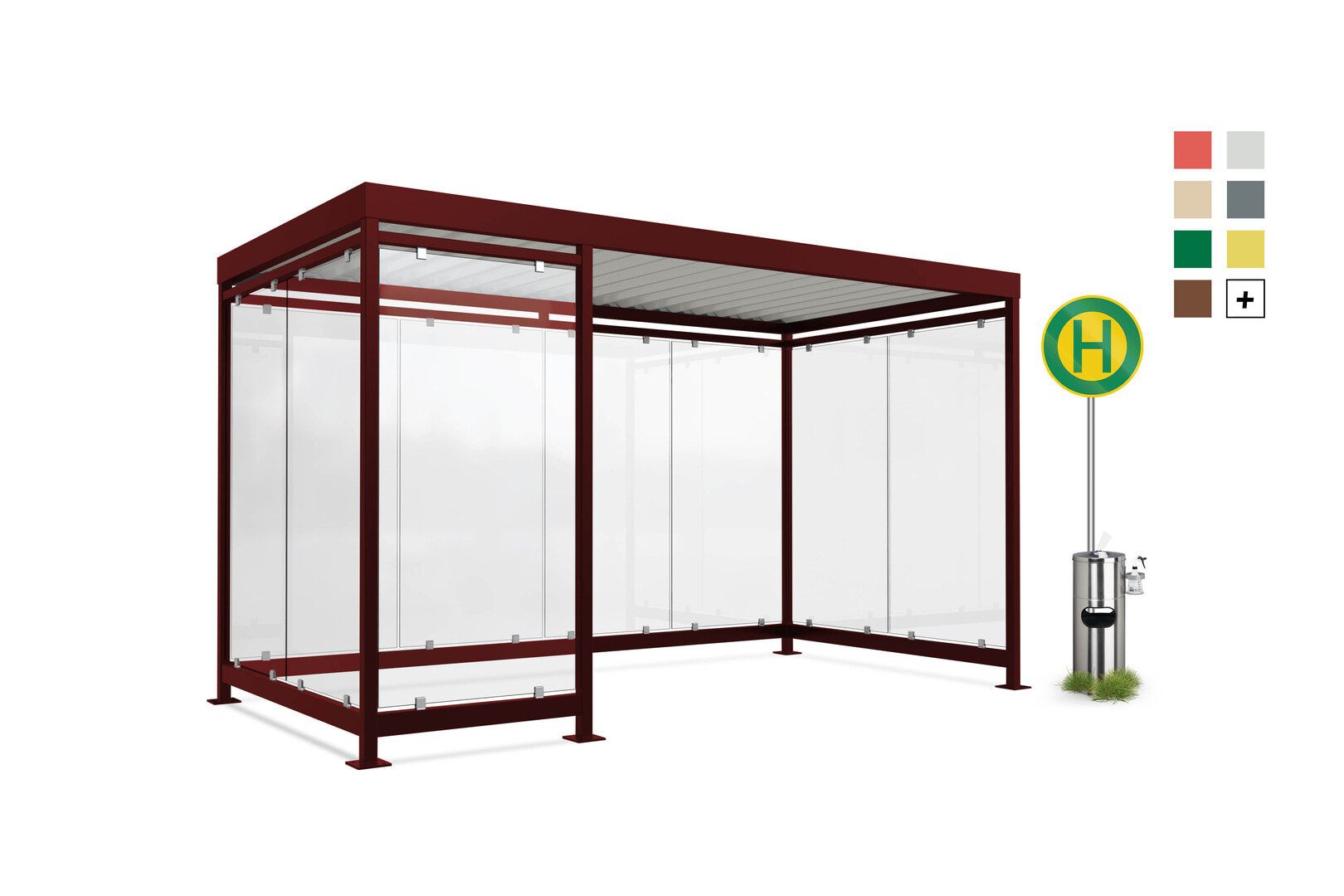 Raucherunterstand, Bausatz, Fahrgastunterstand, Bushaltestelle, 12-13 Personen, 2.510 x 4.195 x 2.165 mm (HxBxT), 9 Wände, Elfenbein