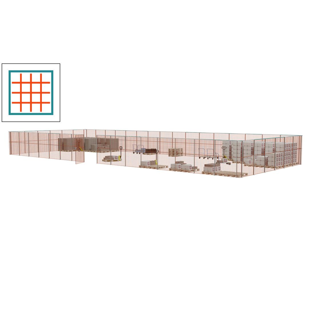 Maschinen Schutzgitter - Hallentrennwand - Sicherheitszaun - Tür - 66 m - 2.200 x 24.400 x 9.400 mm (HxBxT) - enzianblau