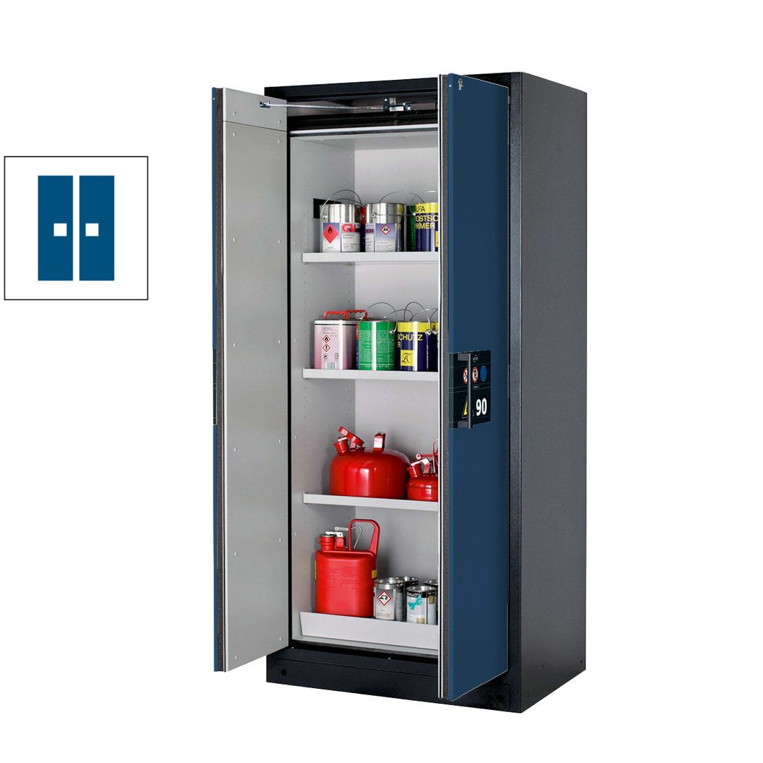 Gefahrstoffschrank - 1.953x893x615 mm - 3 Fachböden - Edelstahl - enzianblau
