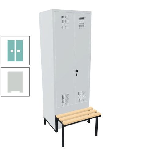 Doppel-Spind, Garderobenschrank, Buche Sitzbank integriert, 2 Abteile a 400 mm, Korpus anthrazitgrau, Tür anthrazitgrau, 1.850 x 800 x 815 mm (HxBxT)
