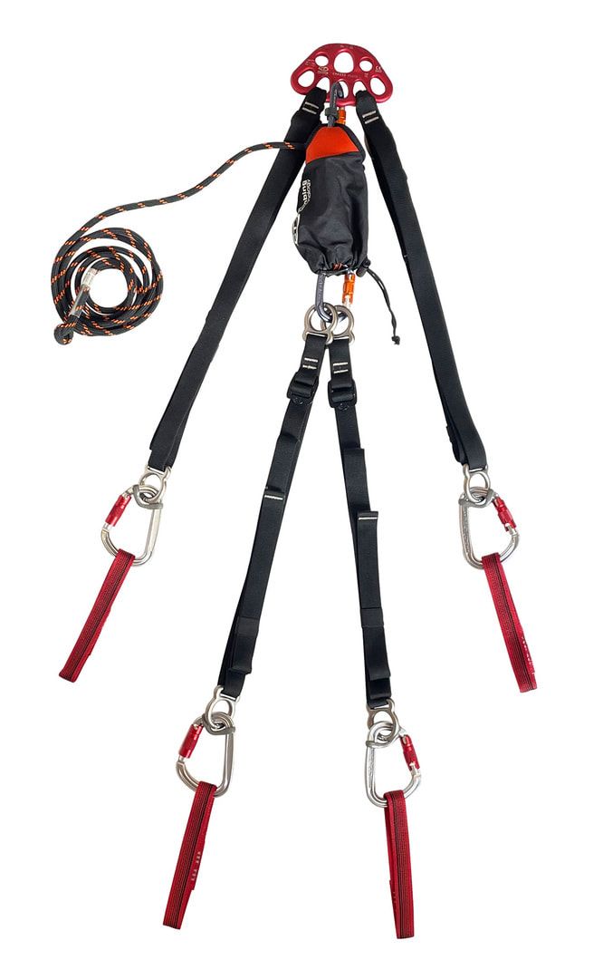 Abseilsystem für Schleifkorbtrage, Transportgehänge, horizontale und vertikale Bergung, bis 600 kg, Länge 1.500 mm, Höhen- und Tiefenrettung