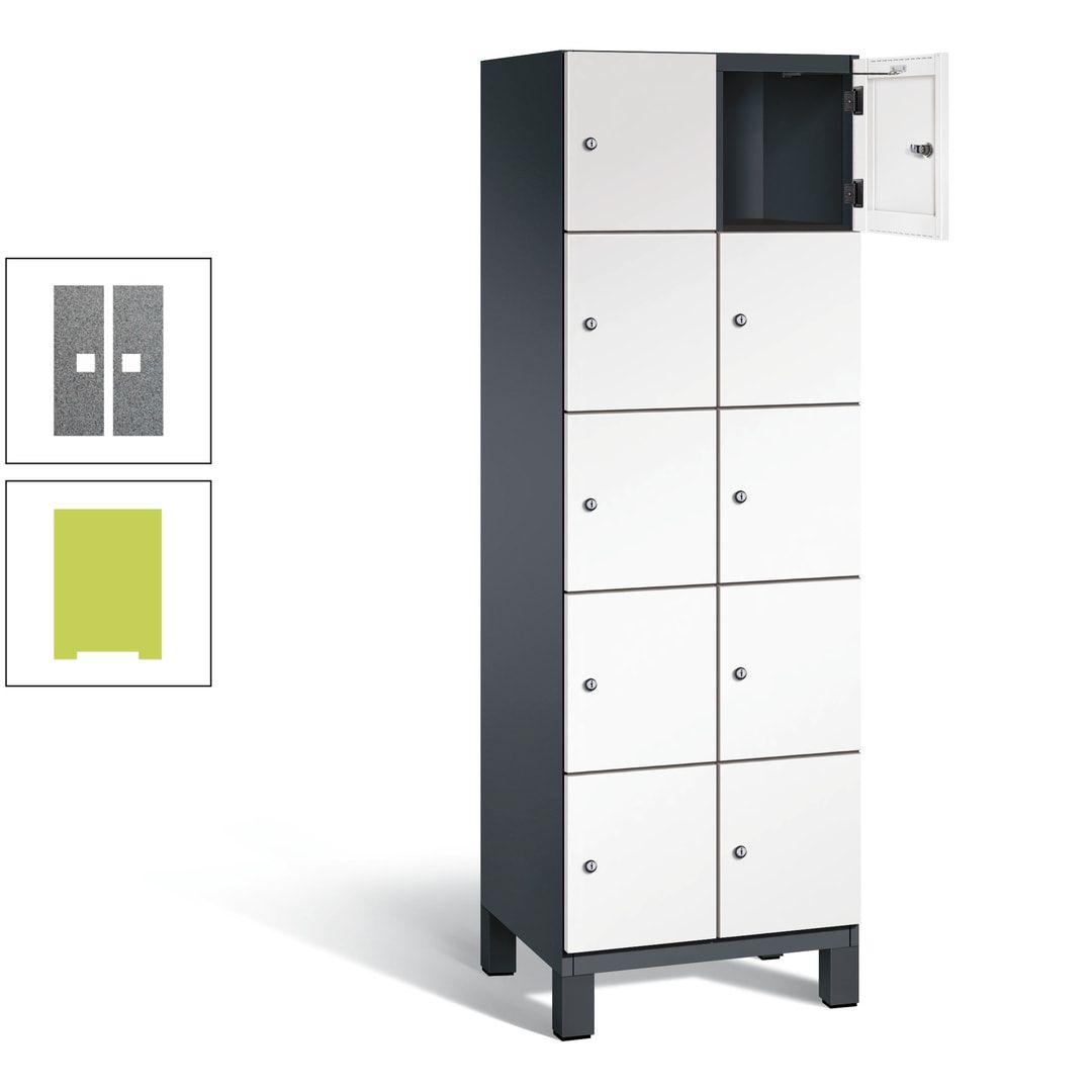 Fächerschrank, Stahlschrank, 10 Fächer, Türöffnungsbegrenzer, Füße, 1.980 x 600 x 525 mm (HxBxT), Korpus anthrazitgrau, Front anthrazitgrau