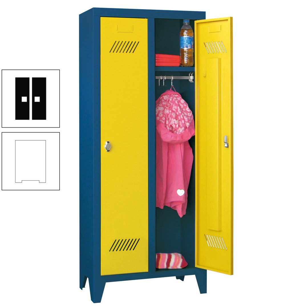 Spindschrank f. Kindergärten - mit Füßen - Höhe 1.300 mm - 2 Abteile a 250 mm - Zylinderschloss - anthrazitgrau