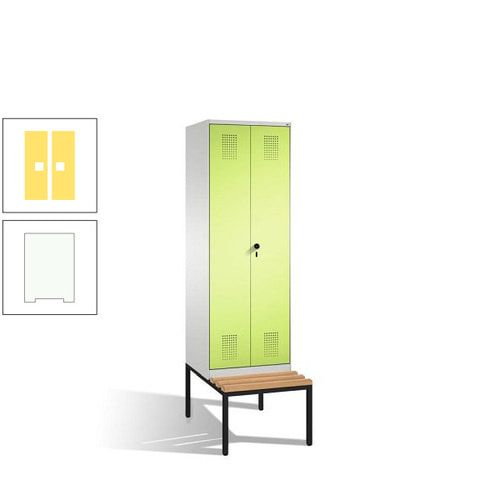 Doppel-Spind, Garderobenschrank, Buche Sitzbank untergebaut, 2 Abteile a 300 mm, Korpus anthrazitgrau, Tür anthrazitgrau, 2.090 x 600 x 815 mm (HxBxT)