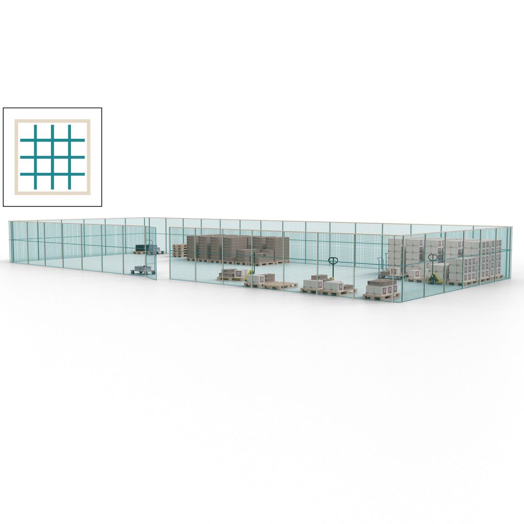 Maschinen Schutzgitter - Hallentrennwand - Sicherheitszaun - Tür - 63 m - 2.200 x 22.900 x 9.400 mm (HxBxT) - enzianblau
