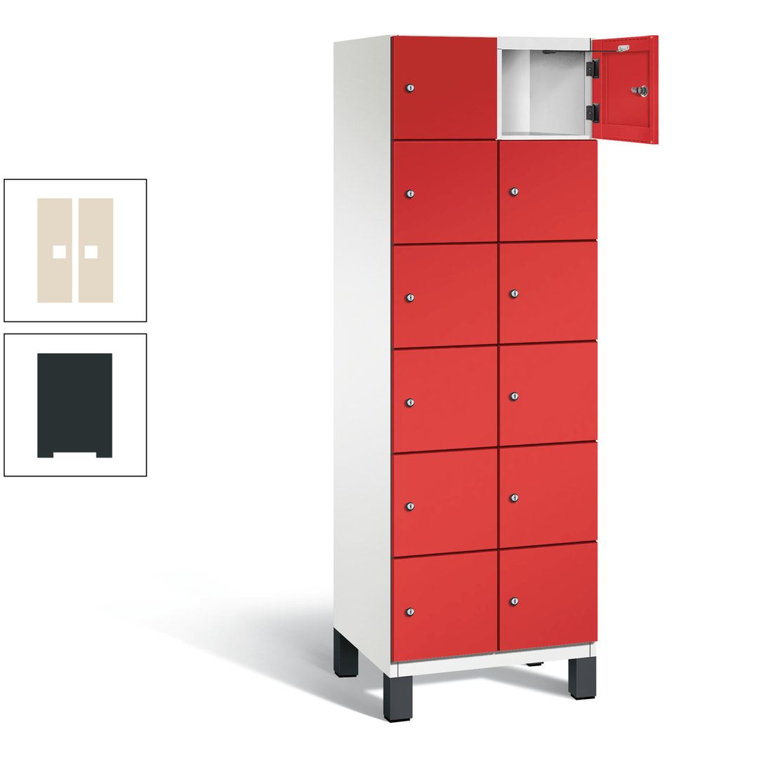 Fächerschrank, Stahlschrank, 12 Fächer, Türöffnungsbegrenzer, Füße, 1.980 x 600 x 525 mm (HxBxT), Korpus anthrazitgrau, Front anthrazitgrau