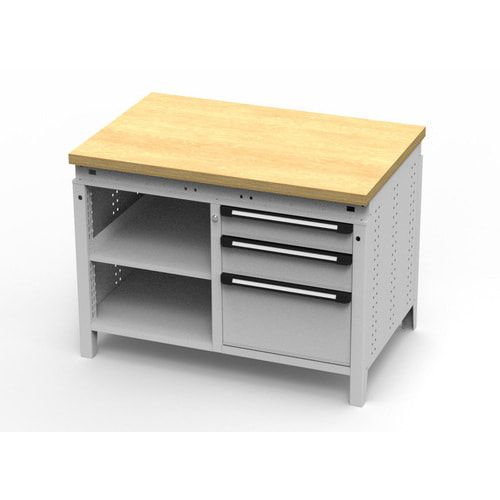 OTTOKIND Werkbank - bündige Arbeitsplatte - 850 x 1.150 x 750 mm (HxBxT) - 3 Schubladen - 2 Ablageböden - lichtgrau