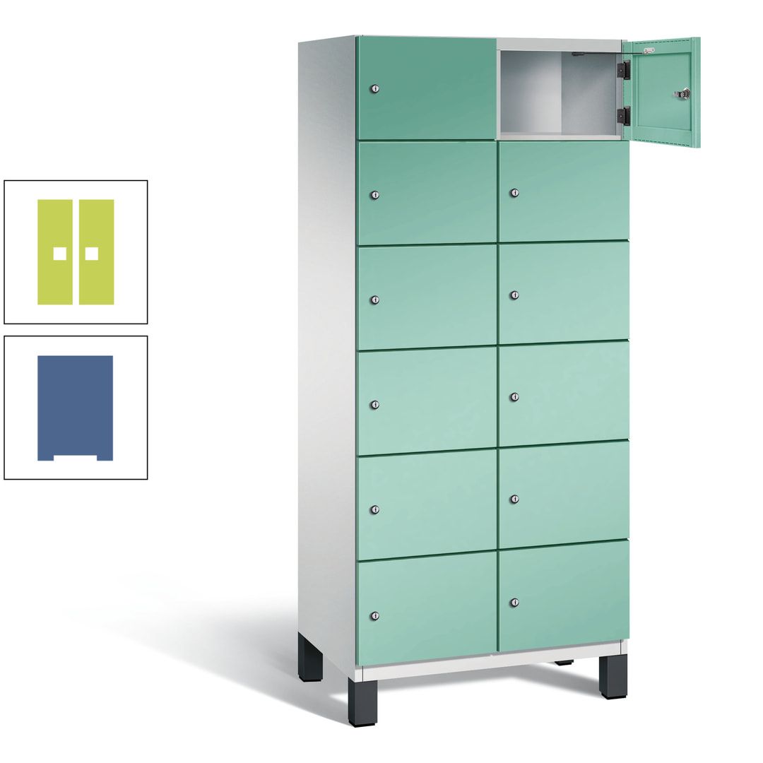 Fächerschrank, Stahlschrank, 12 Fächer, Türöffnungsbegrenzer, Füße, 1.980 x 800 x 525 mm (HxBxT), Korpus anthrazitgrau, Front anthrazitgrau