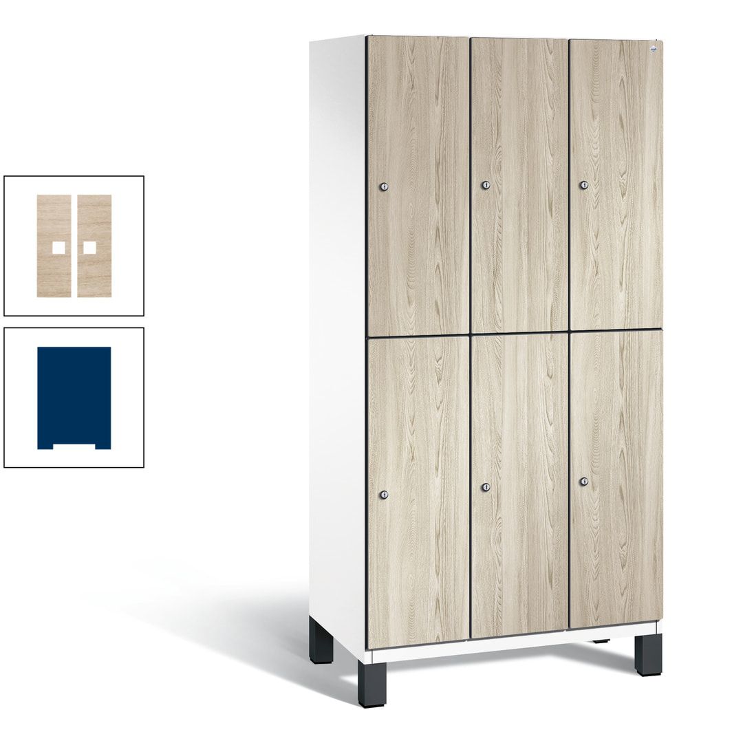 Fächerschrank, Garderobenschrank, mit Füßen, 3 Abteile, 1.980 x 900 x 525 mm (HxBxT), Korpus anthrazitgrau, Tür Donau-Ahorn