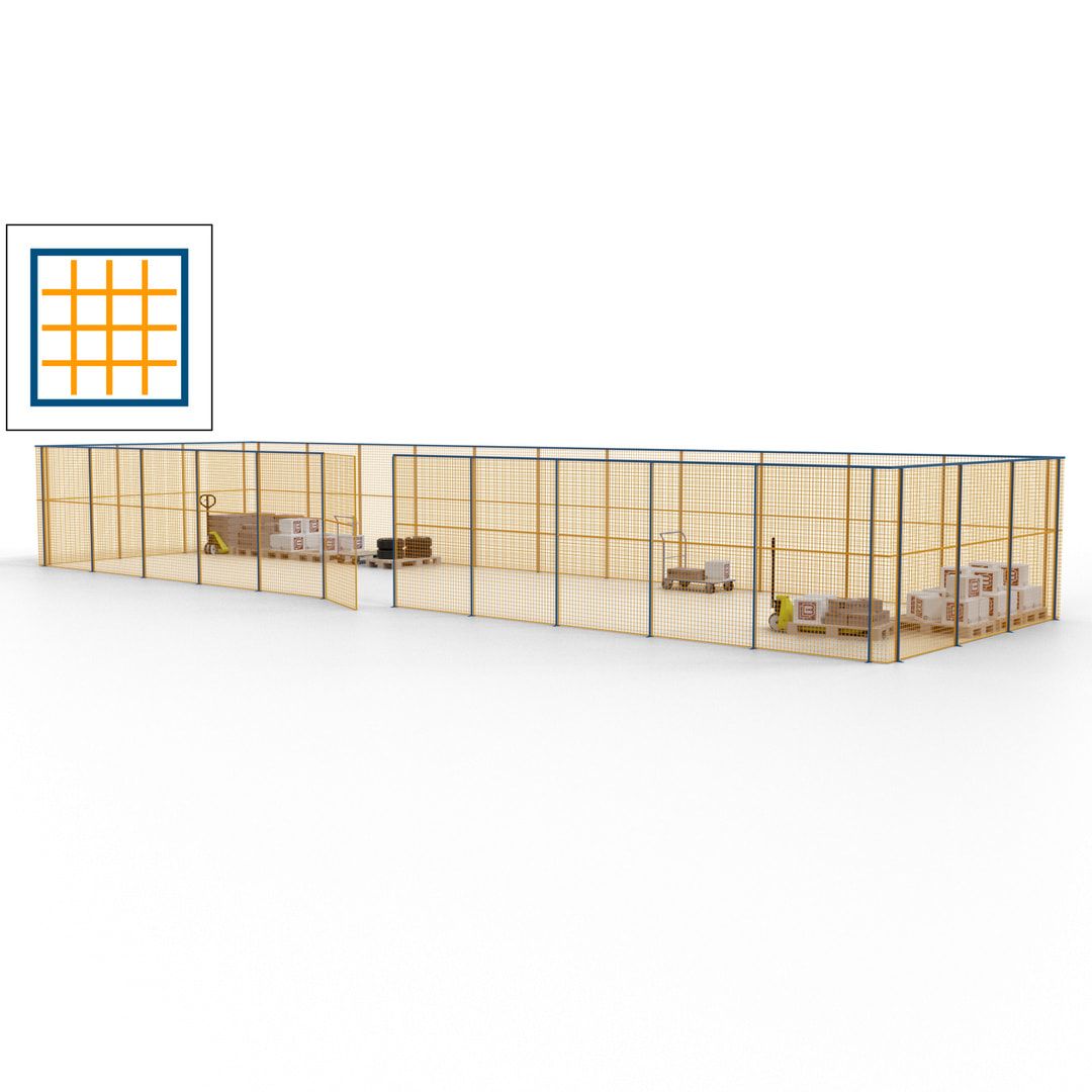 Maschinen Schutzgitter - Hallentrennwand - Sicherheitszaun - Tür - 42 m - 2.200 x 16.900 x 4.900 mm (HxBxT) - enzianblau