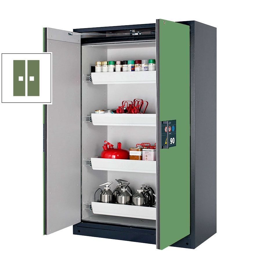 Gefahrstoffschrank - 1.953x1.193x615 mm - 2 Auszugswannen - Edelstahl - Front enzianblau