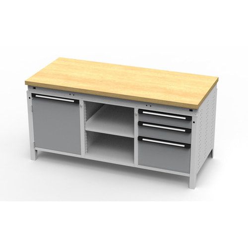 OTTOKIND Werkbank - bündige Arbeitsplatte - 850 x 1.695 x 750 mm (HxBxT) - 3 Schubladen - 1 Schrank - 2 Ablageböden - lichtgrau / anthrazitgrau