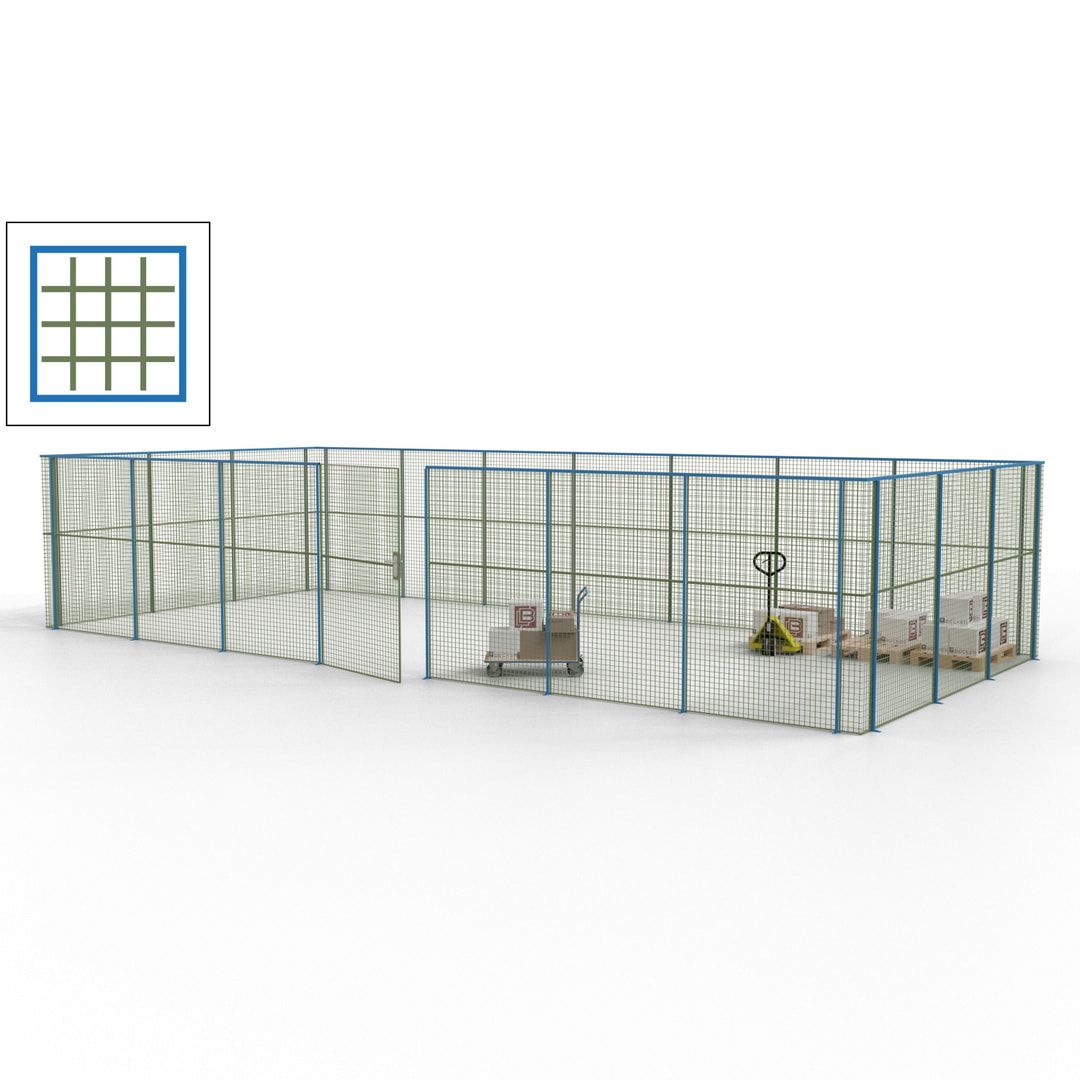 Hallentrennwand - Flügeltür, Gitter - 19 Gitterwände - 2.200 x 10.900 x 4.900 mm (HxBxT) - Perlweiß/reinorange