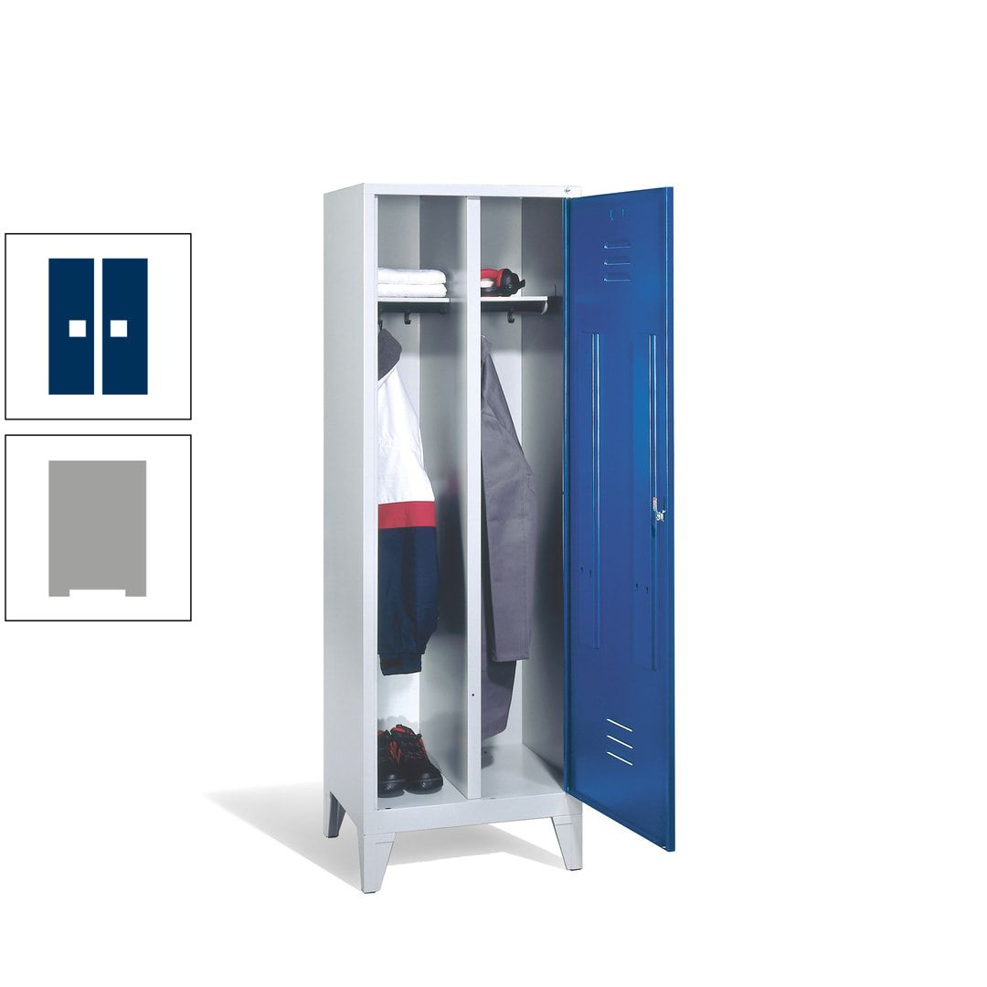 Doppel-Spind mit Großtür, Garderobenschrank mit Füßen, 2 Abteile a 300 mm, Korpus anthrazitgrau, Tür anthrazitgrau, 1.850 x 610 x 500 mm (HxBxT)