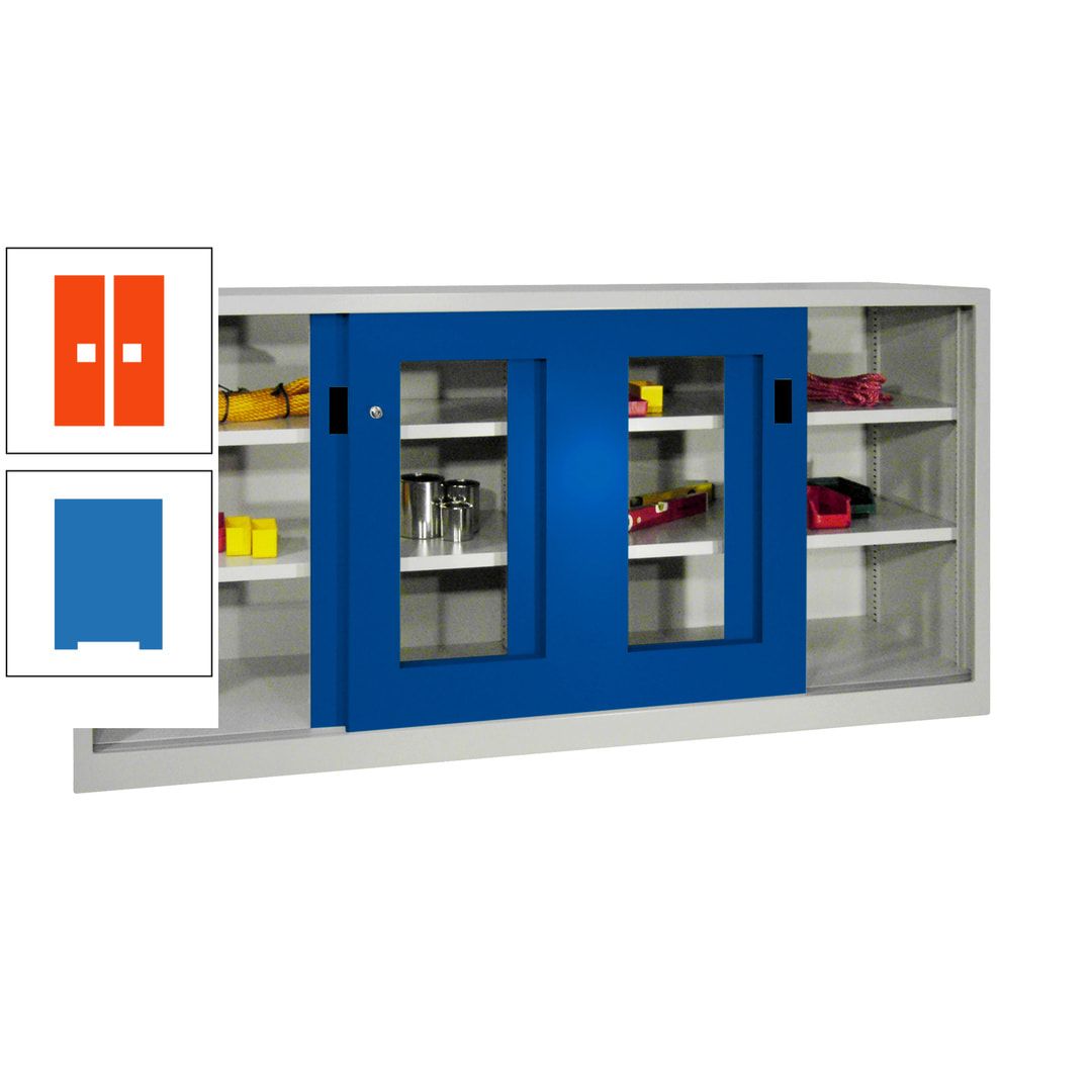 Schiebetürenschrank - Sichtfenstertüren - 1.000x2.000x400 mm (HxBxT) - 4 Böden, gepulvert - Zylinderschloss - anthrazitgrau